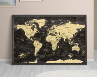 Weltkarte Pinnwand auf Leinwand (+50 Pins im Lieferumfang enthalten) Pinnwand Weltkarte Pinnwand Reisekarte Reisekarte Bildungskarte Wandkunst