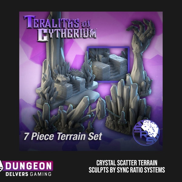 Crystal Scenery Scatter Terrain 3d Print Dungeons and Dragons 40  RPG AOS Wargaming Pathfinder Underdark Fantasy Sci-fi Sci Fi Caves Caverns