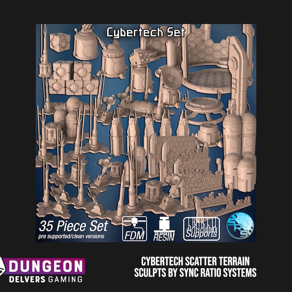 Cybertech Scenery Scatter Terrain 3d Print Hulk 40 AOS Wargames DND Alien Fantasy Sci-Fi Diorama Space Model Making Crash Ruins Grimdark