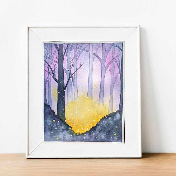 Firefly Fairy Forest Original Watercolor Painting