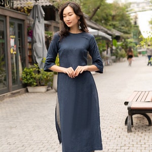 Traditional Vietnam dress, Linen modern ao dai, Ao dai women with pants, Vietnamese modern ao dai, Custom size ao dai, Ao dai for tet LA-W07