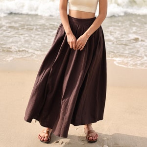 Pleated linen skirt with pockets BRUNO, High waist linen skirt, A-line skirt with pocket, Linen long skirt, Maxi linen skirt, Romantic skirt