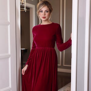 Long sleeve velvet dress HELENA, Burgundy velvet dress, Velvet bridesmaid dress, Evening gown velvet, Maxi velvet dress, Velvet dress women