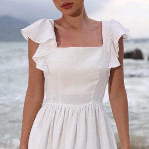 Ruffled shoulders linen dress RIKA, Wedding guest dress, Summer linen midi dress, Linen dress for women, Custom dress, Linen clothing women
