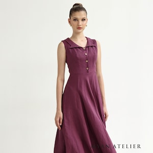 Linen collared dress SELVA, Sleeveless linen dress, Button front dress, Elegant dress, Wedding guest dress, Linen dress women, Custom dress