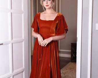 SOREA | Velvet Midi Dress | Square Neck | Flutter Sleeves | Made to Measure