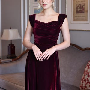 Square neck velvet dress MAIA, Elegant velvet dress, Wine velvet dress, Wedding guest dress, Formal dress, Velvet dress women, Custom dress