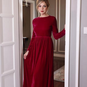 Long sleeve velvet dress HELENA, Wine velvet dress, Velvet bridesmaid dress, Formal dress, Long dress, Velvet dress women, Custom dress