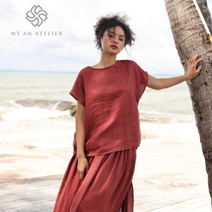 Linen top and skirt set ESER, Linen 2 piece set, Linen matching set, Top and skirt set, Linen summer set, Linen blouse and skirt