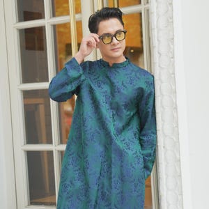 Mulberry silk Vietnamese dress for men, Vietnamese male traditional dress, Mens ao dai, Ao dai wedding for men, Ao dai men modern