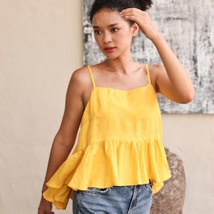 Linen sleeveless ruffle top LOV, Linen top with spaghetti straps, Sleeveless top, Linen ruffle top, Spaghetti strap top, Linen summer blouse