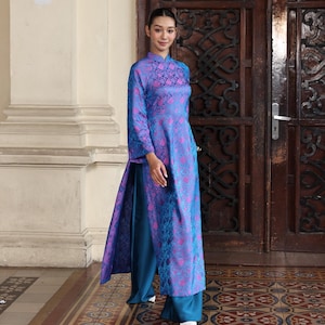 Silk ao dai for women, Traditional Vietnamese dresses, Ao dai women with pants, Vietnamese ceremony dress, Custom ao dai dress AS134