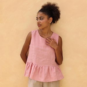 Linen ruffle top HEIDI, Linen sleeveless ruffle top, Boho linen top, Summer crop top, Natural linen top, Linen casual top, Women linen top