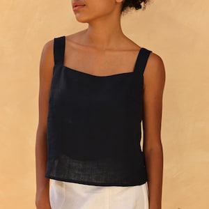 Linen tank top RUSE, Square neck top, Linen sleeveless top, Simple summer blouse, Natural linen top, Linen casual top, Women crop top