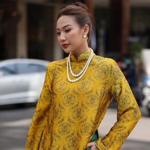 Vietnamese long dress, Traditional dress of Vietnamese, Ao dai women modern, Plus size Vietnamese dress, Vietnamese wedding guest dress AS12