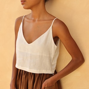 Linen crop top with spaghetti straps CARRIE, Spaghetti strap top, Linen strap top, Linen tank, Loose linen tank top, Women crop top