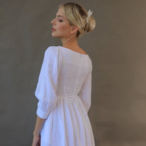 Linen tea length wedding dress GRACE, Simple linen wedding dress, Casual wedding dress, Boho wedding dress, Elopement civil wedding dress