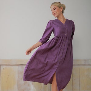 Linen button down dress JULIET, Wedding guest dress, V-neck dress, A-line linen dress, Casual linen dress, Linen dress women, Custom dress