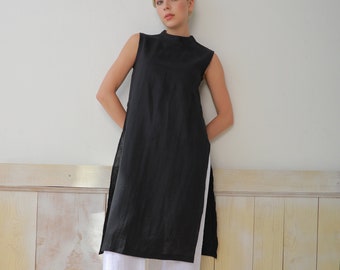 Sleeveless linen ao dai, Summer ao dai with pants, Ao dai tunic dress, Modern Vietnamese dress, Ao dai linen female, Custom ao dai LA-W15