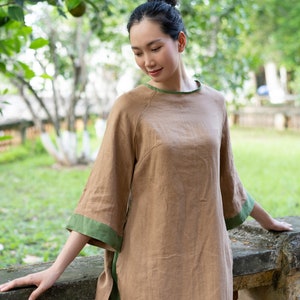 Linen modern ao dai women, Ao dai with pants, Vietnamese dress ao dai, Vietnamese traditional long dress, Loose ao dai, Custom ao dai LA-W03