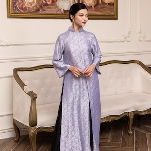 Long sleeve ao dai, Silk ao dai Vietnam, Front slit dress, Ao dai women with pants, Vietnamese wedding guest dress, Handmade ao dai AS105