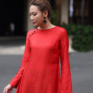 Red silk ao dai wedding, Traditional Vietnamese dress, Vietnamese bridal dress, Modern Vietnamese clothing, Silk ao dai for women AS45