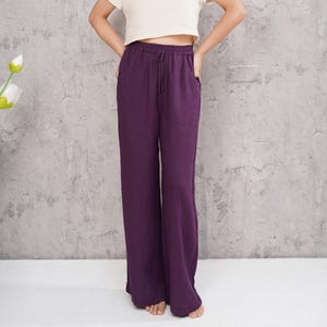 Linen wide leg drawstring pants BEATRICE, Casual summer linen trousers, Custom fit