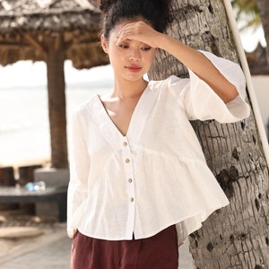 Linen Minimalist Top / Classic Shape Linen Top / Summer