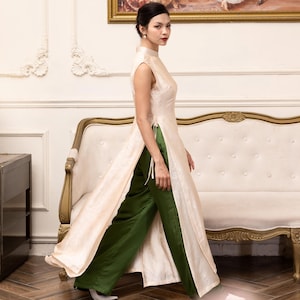 Sleeveless ao dai, Double layer modern silk ao dai, Vietnam women dress, Ao dai for women, Plus size ao dai, Custom made ao dai AS68