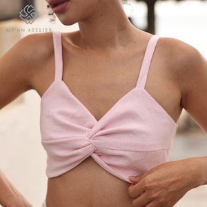 Twist-front bralette, Linen bra for women, Organic linen bralette, Comfortable bras for women, Tank top bra, Plus size bralette, Beach bra