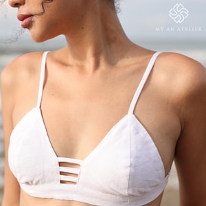 Soft triangle bra for women, Linen bralette, Organic linen bra, Comfortable breathable bra, Thin strap bra, Summer bra, Custom size bra