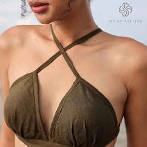 Linen bralette for women, Organic linen bra, Triangle linen bralette, Comfortable breathable bra, Summer bra, Personalized bra, Custom size