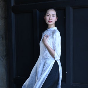 Silk ao dai for women, Traditional dress of Vietnamese, White Vietnamese dress, Custom made ao dai, Plus size ao dai, Ao dai with pants AS64