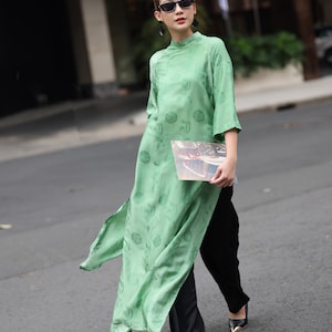Vietnamese tunic, Green ao dai, Vietnamese national costume, Vietnamese dress with pants, Modern Vietnamese clothing, Custom ao dai AS28