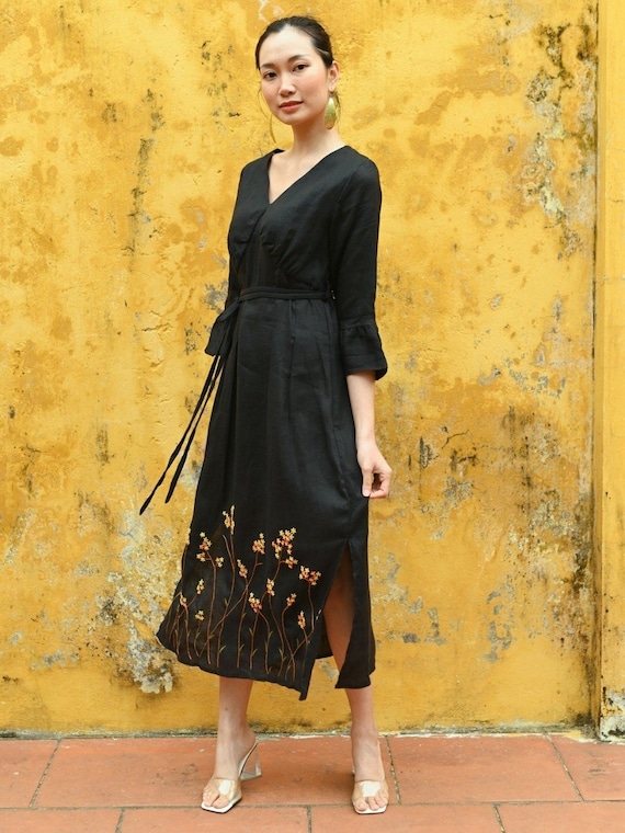 knee length dresses for ladies Linen Lily Embroidery Maxi Dress main image 0