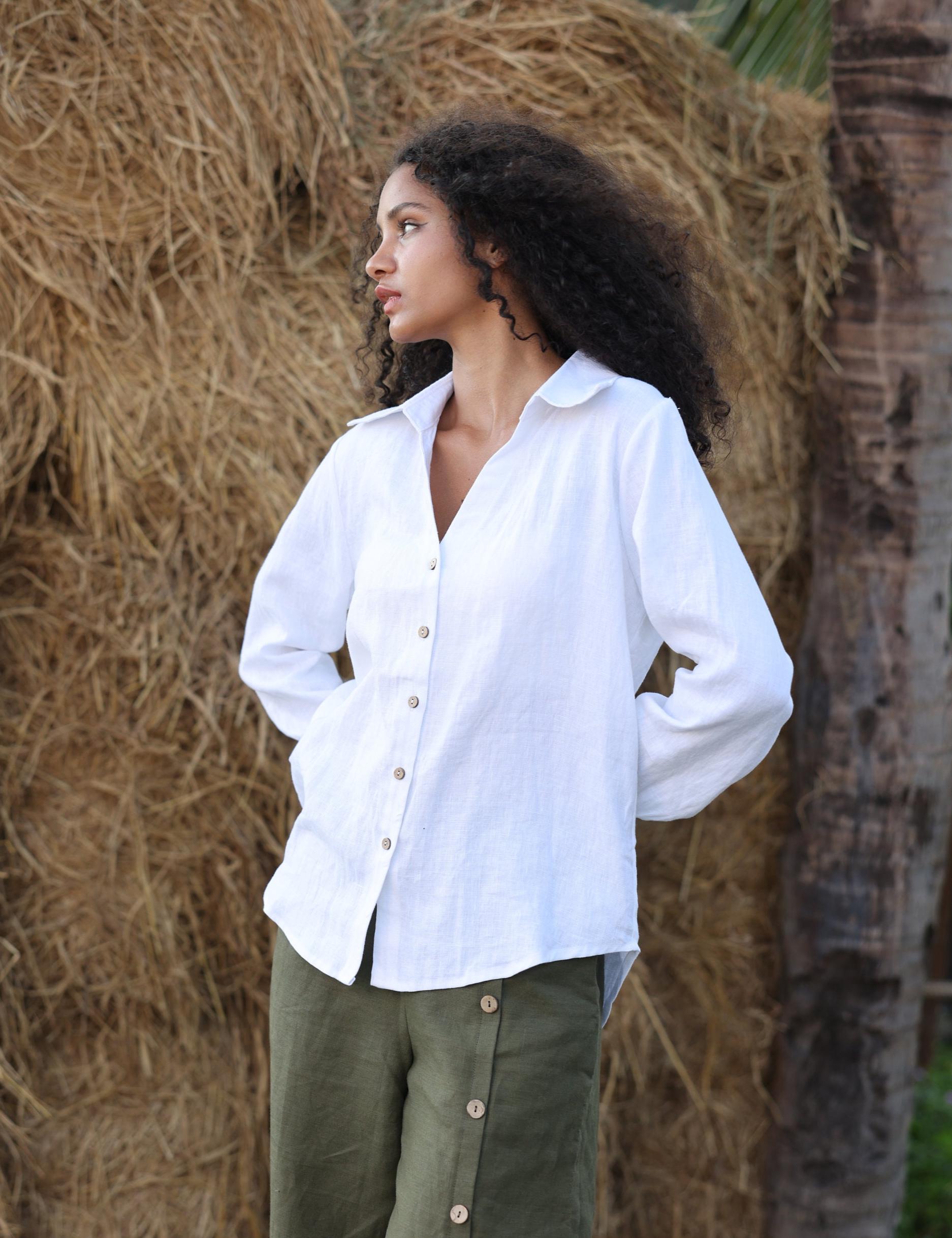 Linen シャツ　ホワイト ADAMO - Alpine White Linen Shirt