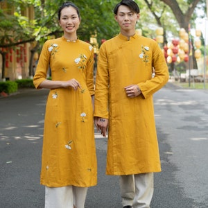 Ao dai wedding for couple, Modern Vietnamese wedding dress, Custom embroidery ao dai wedding, Custom size ao dai, Wedding ao dai ELA-W38