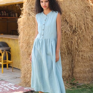 Linen sleeveless midi dress LILY, Casual linen dress, Button front dress, Summer dress, Linen dress women, Custom dress, Linen clothing