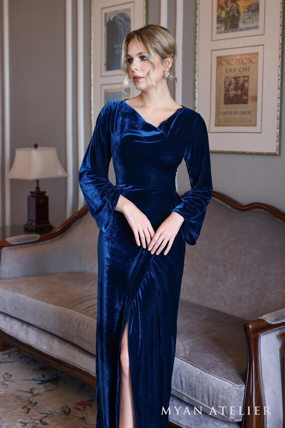 Custom Evening Gown Velvet Dress GWEN, Blue Velvet Gown, Velvet Bridesmaid  Dress, Long Sleeve Formal Dress, Velvet Dress Women, Custom Dress - Etsy  Israel