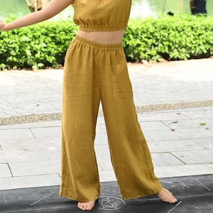 Elastic waistband linen pants, Casual linen trousers, Wide leg pants, Summer linen pants, Linen pants for women, Relaxed fit pants for women