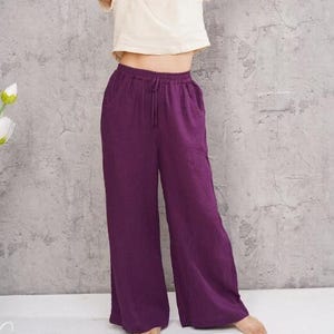 Linen drawstring pants, Casual linen trousers, Wide leg pants, Summer linen pants for women, Relaxed fit pants for women, Linen lounge pants