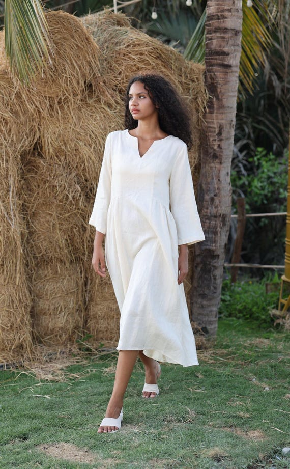 linen midi dress wedding guest Linen Wedding Guest Dress, Linen Cottagecore Slate Blue Dress, Plus Size Linen Clothing, Summer Party Dress, Guest Wedding Clothing