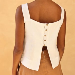 Linen sleeveless split back top SALMA, Linen top with back buttons, Linen top with split on back, Summer linen top, Linen tank top for women