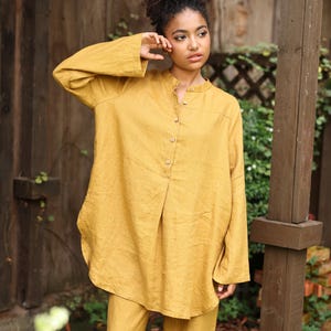 Linen loose fitting shirt HIDA, Casual long sleeves shirt, Linen shirt women, Women linen tops, Linen tunic top, Oversize linen shirt women