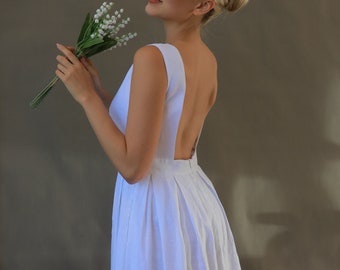 Sleeveless linen wedding dress ISLA, Backless wedding dress, Minimalist wedding dress, Casual wedding dress, Summer beach wedding dress