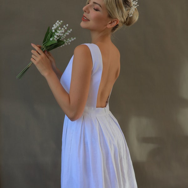 Simple linen wedding dress IVY, Backless wedding dress, Minimalist wedding dress, Casual wedding dress, Summer Linen Bridal Gown