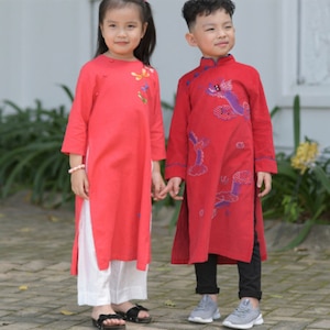 Linen ao dai for kid, Customize ao dai