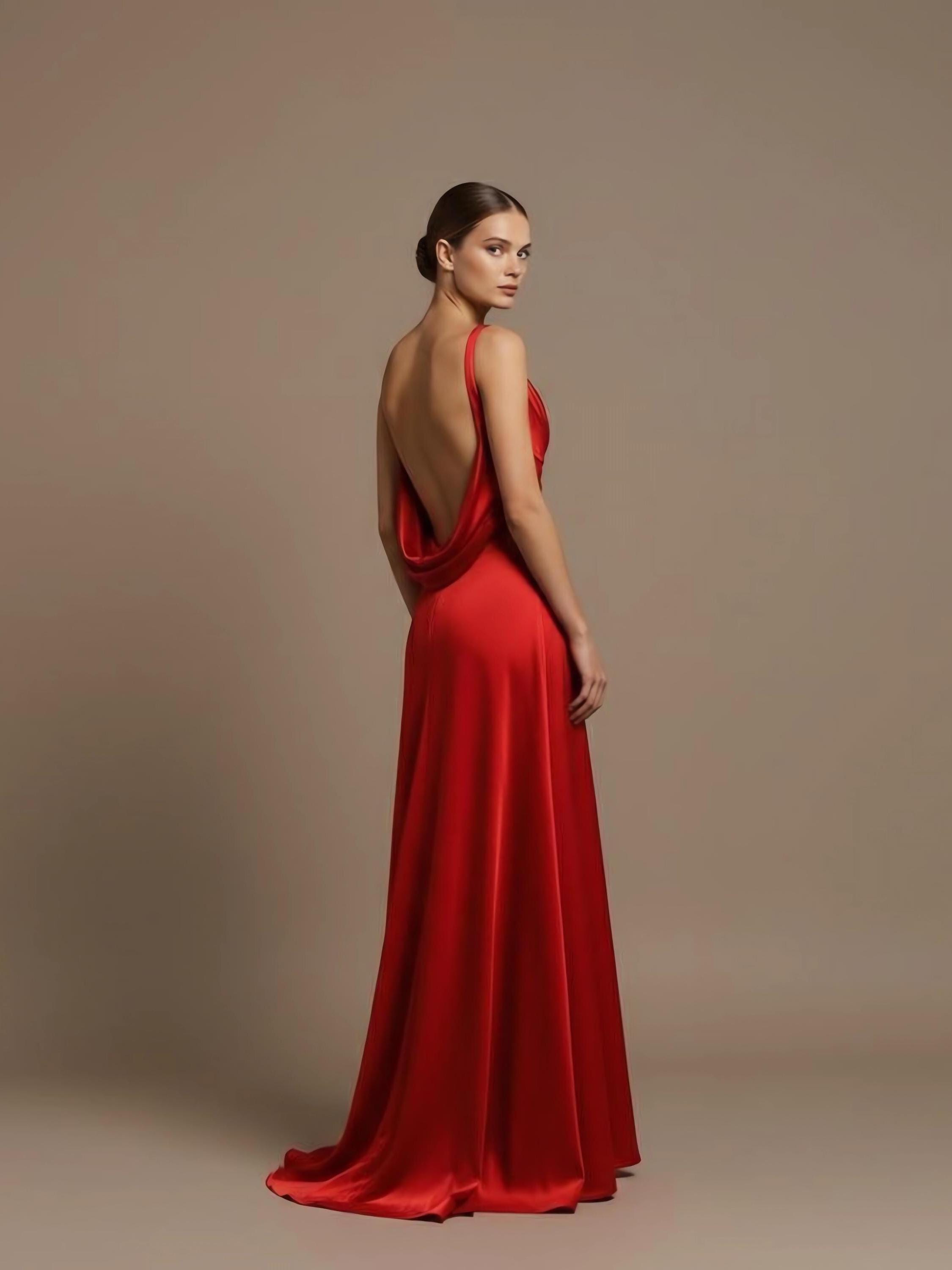 Cowl neckline maxi Silk Satin Dress VIONNA, Backless evening gown, Custom fit
