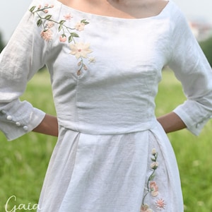 Unique embroidered floral wedding dress OLIVIA, Handcrafted linen wedding dress, Simple wedding dress, Boho wedding dress, Romantic dress