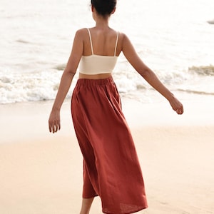 Elastic waistband skirt LEIGH, Linen skirt with zipper, High waist linen skirt, Linen bohemian skirt, Wide linen skirt, Handmade linen skirt
